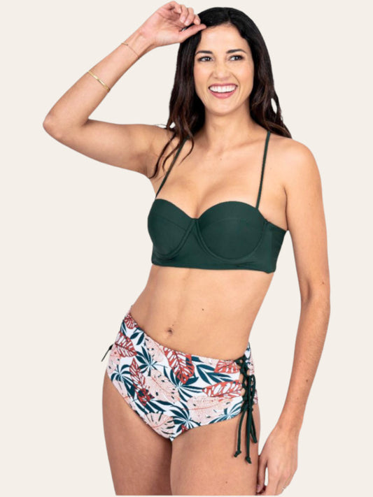 Bikini lycra brasilera cintura estampado con copas verde