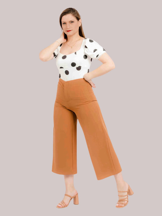 pantalones de moda mujer culotte corto cintura camello