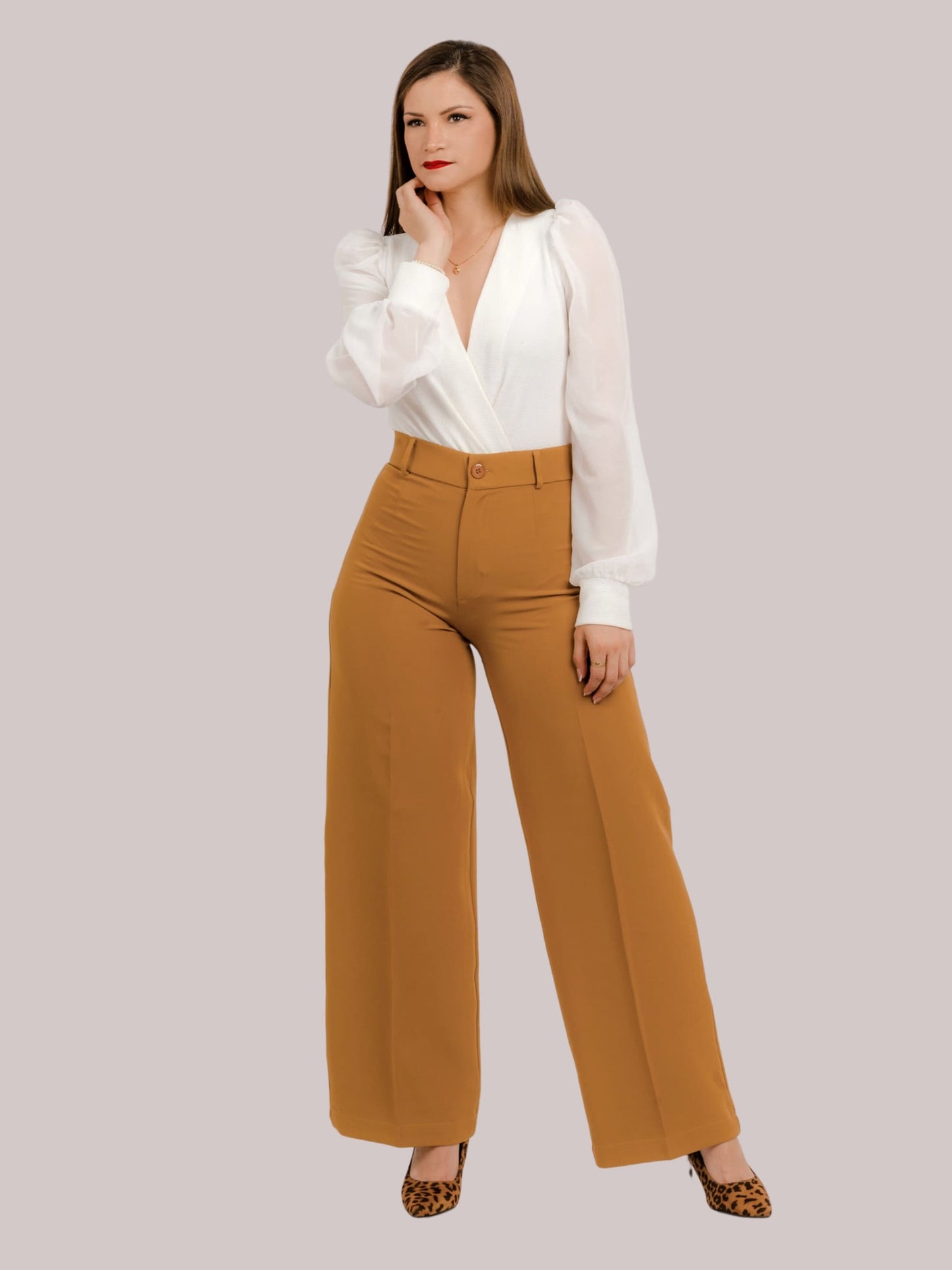 pantalones de vestir para mujer recto sastre palazo camello